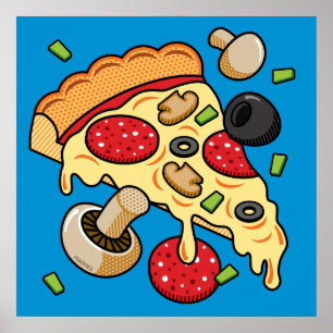 Affiche Slice of Pizza with Toppings