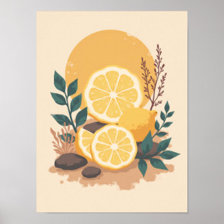 Affiche Slices de citron Boho minimaliste Cuisine Abstrait