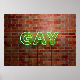 Affiche SlipperyJoe's neon Gay Sign mot de mur en briques 