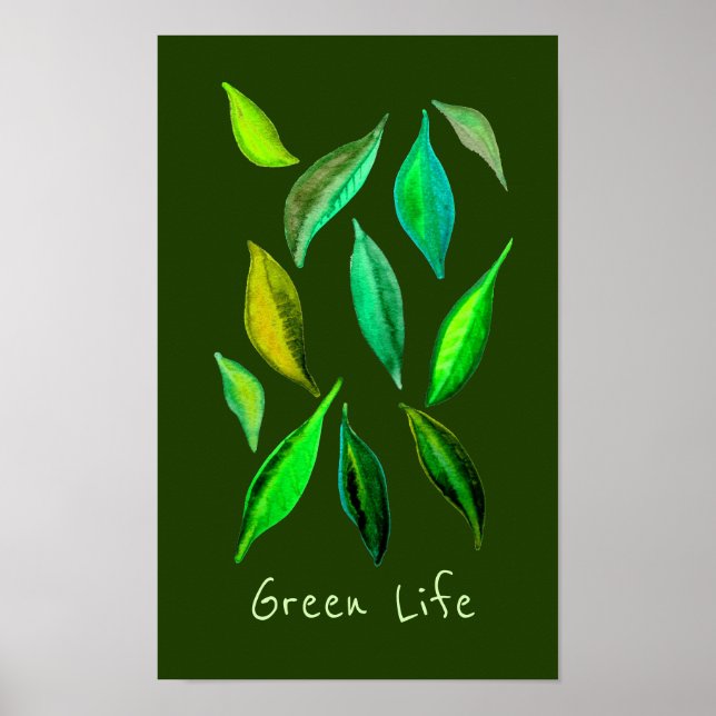 Affiche Slogan de vie verte illustration éco feuilles (Devant)