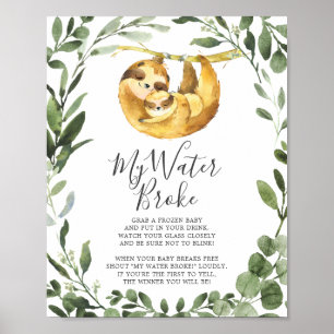 Affiche Sloth Animaux Baby shower My Water Broke Signal