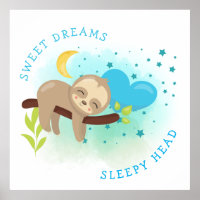 Sloth Asleep Sweet Dreams Sleepy Head Baby Boy