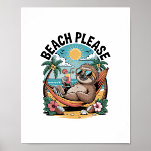Affiche Sloth avec glace Crème Plage d'été S'il vous plaît