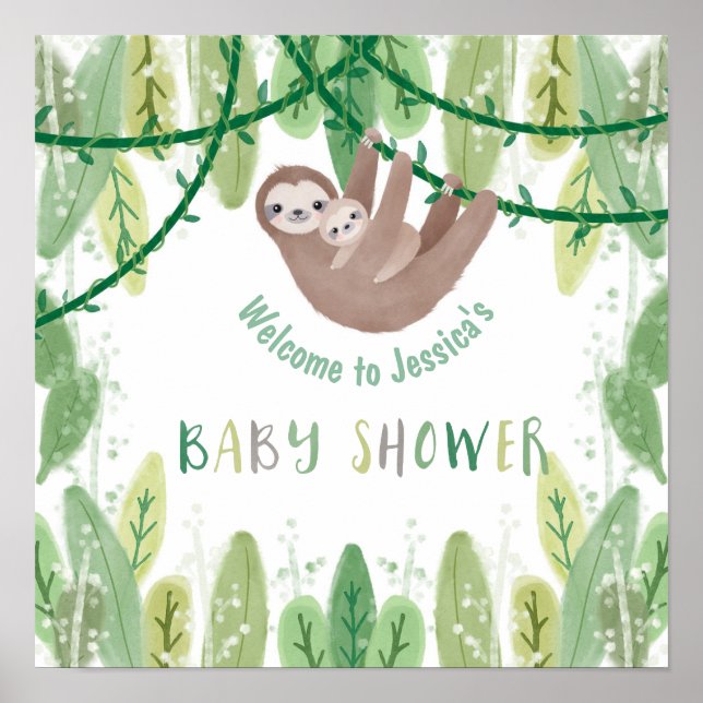 Affiche Sloth Baby Boy Douche Jungle Thème Bienvenue (Devant)