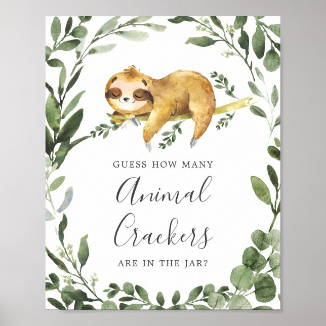 Affiche Sloth Baby shower Devine Combien De Crackers Anima (Devant)