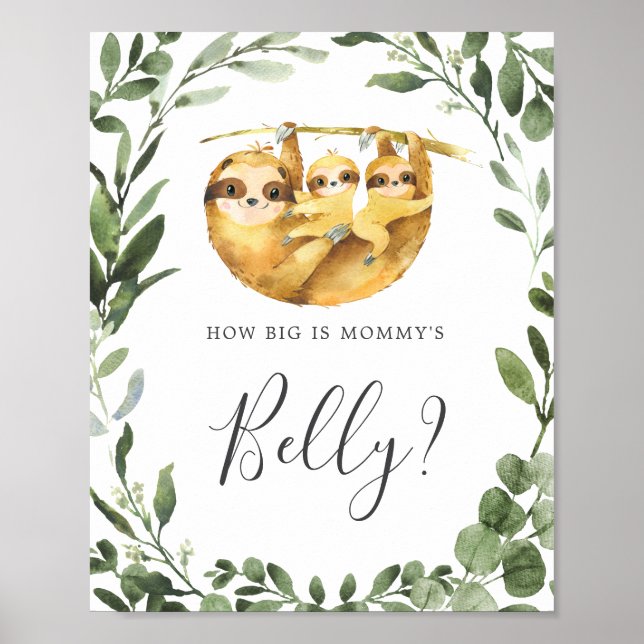 Affiche Sloth Baby shower Devine la taille du ventre de ma (Devant)