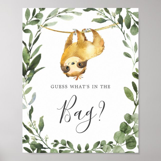 Affiche Sloth Baby shower Devinez ce qu'il y a dans le jeu (Devant)