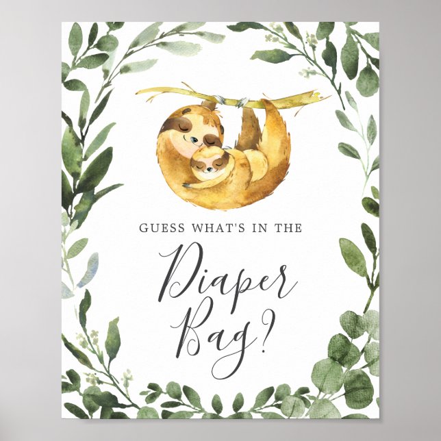 Affiche Sloth Baby shower Devinez ce qu'il y a dans le sac (Devant)