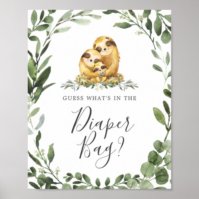 Affiche Sloth Baby shower Devinez ce qu'il y a dans le sac (Devant)