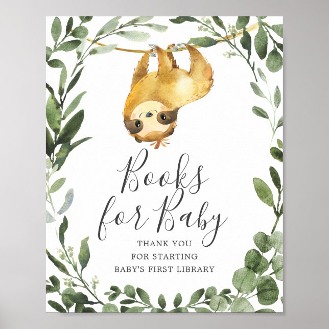 Affiche Sloth Baby shower Livres Pour Bébé Signe (Devant)