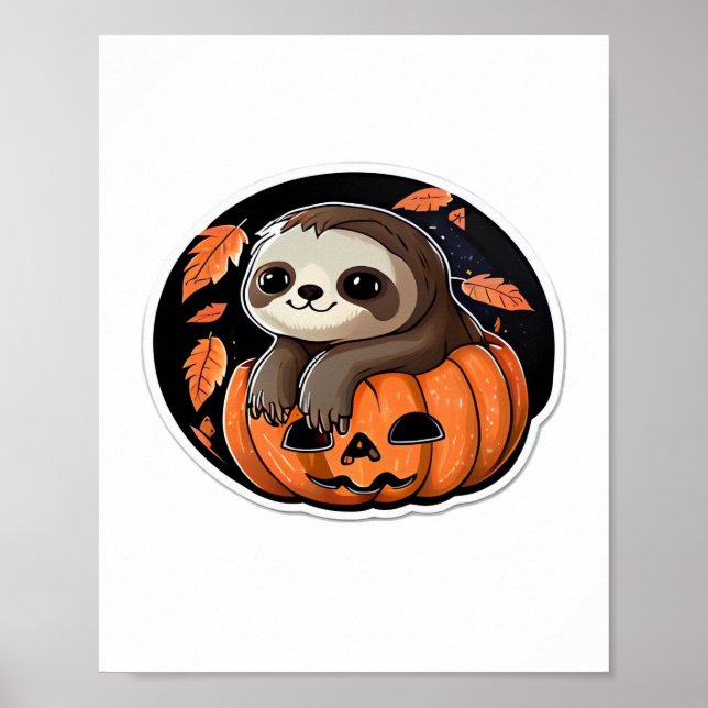 Affiche Sloth citrouille Halloween autocollant Surdimensio (Devant)