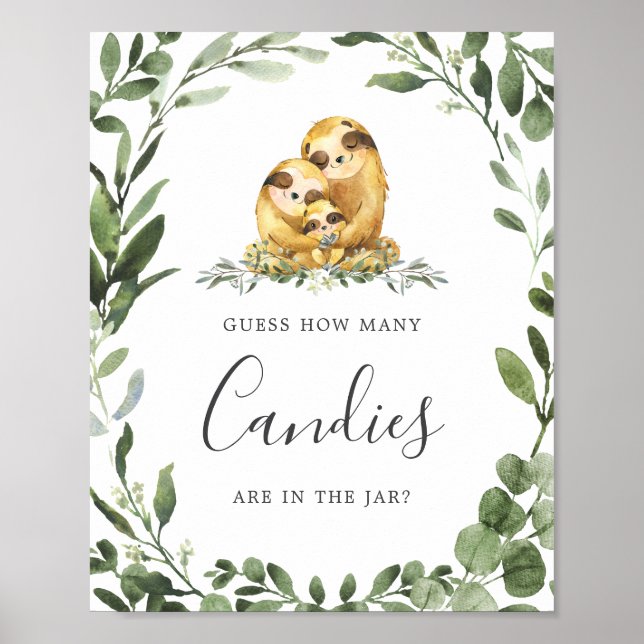 Affiche Sloth Family Baby shower Devine Combien de bonbons (Devant)