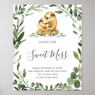 Affiche Sloth Family Baby shower Devine Le Mess Sweet