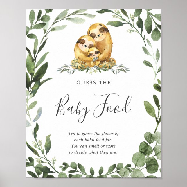 Affiche Sloth Family Baby shower Devine Le Panneau Aliment (Devant)
