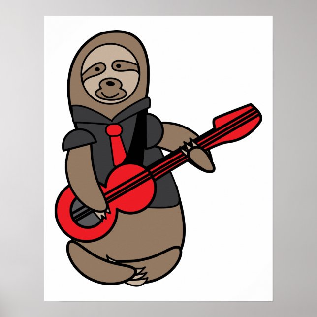 Affiche Sloth Jouer Guitare Électrique Kawaii Cute (Devant)