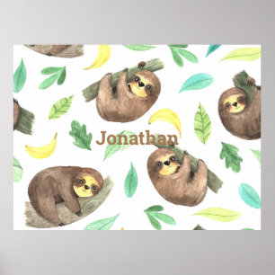Affiche Sloth sur une branche Bananes Nom animal