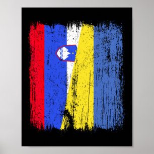 Affiche Slovénie Ukraine Demi-Drapeau Slovène Ukrainien Hé
