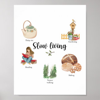 Affiche Slow Living Watercolor Illustration – Cozy Cotage