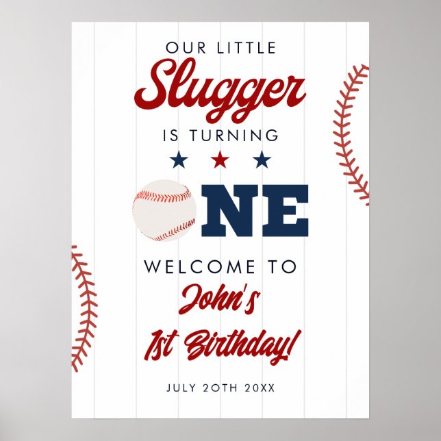 Affiche Slugger Baseball 1st Birthday Welcome Sign (Devant)