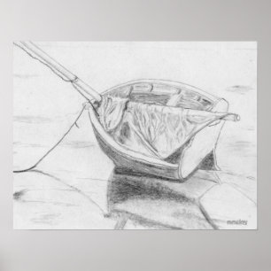 Affiche Small Sailboat on Beach Graphite