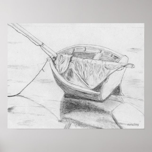 Affiche Small Sailboat on Beach Graphite (Devant)
