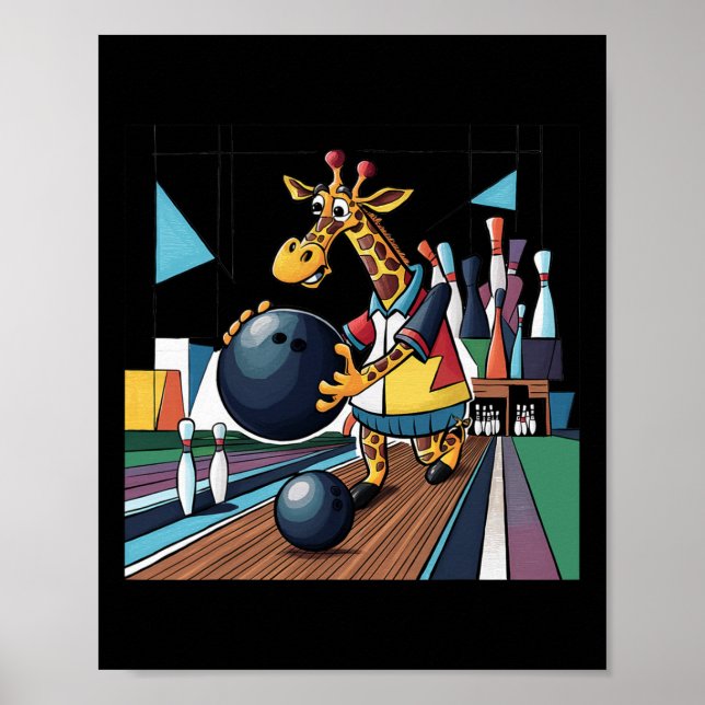 Affiche Smilefuntees Drôle Giraffe Bowling Sport Dessin (Devant)