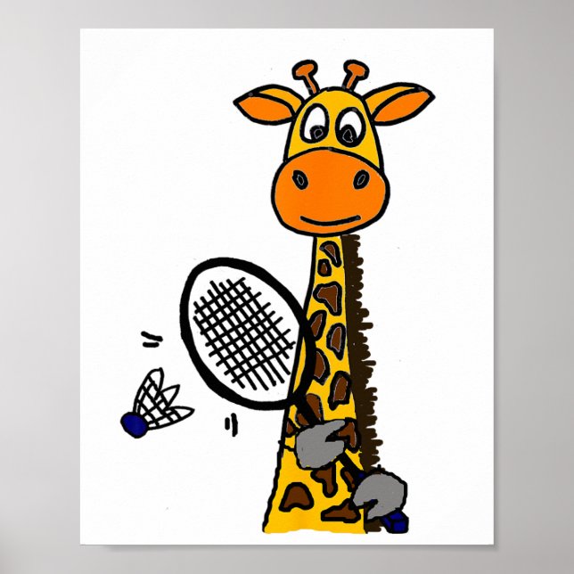 Affiche Smilemoreteesa Funny Giraffe Jouer Badminton Car (Devant)