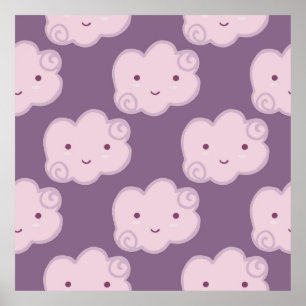 Affiche Smiling cloud sky seamless pattern on lilac backgr