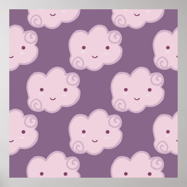 Affiche Smiling cloud sky seamless pattern on lilac backgr (Devant)