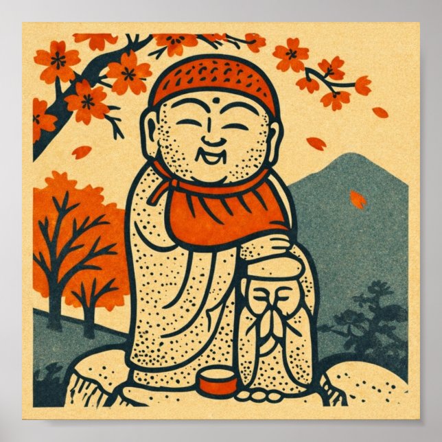 Affiche Smiling Jizo Guardian  – Japanese Folk Art  (Devant)