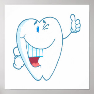 Affiche Smiling Propre Tooth Cartoon Caractère Thumbs Up.a