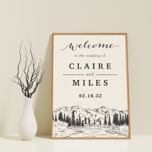 Affiche Smoke Mountain Sketch Wedding Welcome Sign