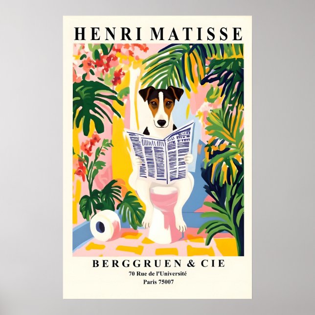 Affiche Smooth Fox Terrier On a Toilet - Funny Matisse (Devant)