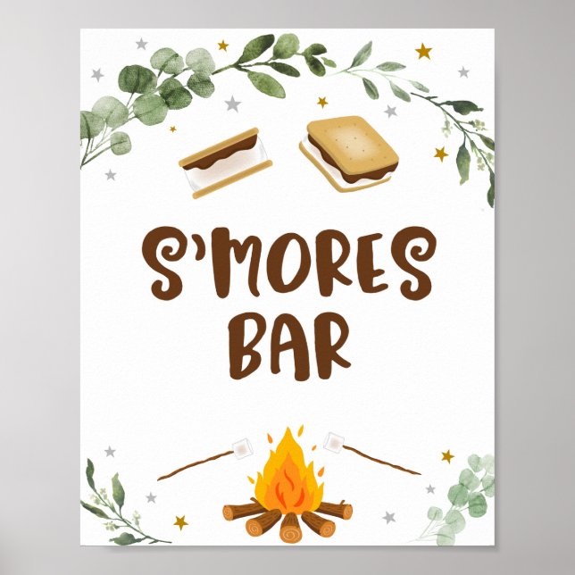 Affiche S'mores Bar Camping Campfire Verdure Anniversaire (Devant)