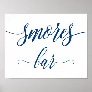 Affiche Smores Bar Mariage Connexion Marine Blue Calligrap