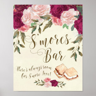 Affiche Smores Bar signe ivoire fleurie mariage barbecue