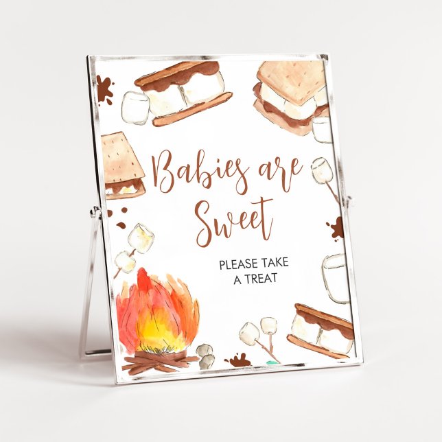 Affiche S'mores Camping Baby shower Les bébés sont doux (Smore Fun Baby Shower Babies are Sweet Sign)