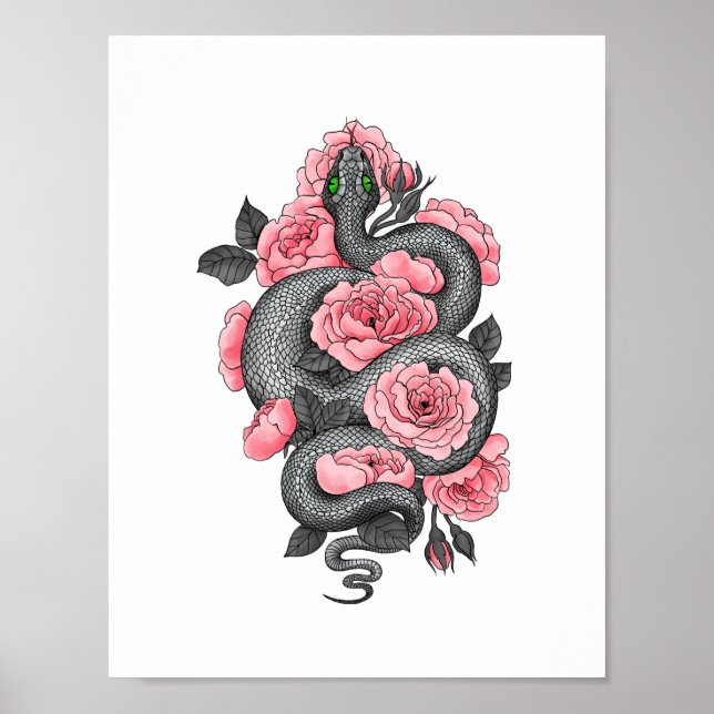 Affiche Snake and peach roses (Devant)