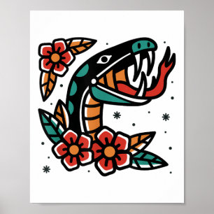 Affiche Snake Old School American traditionnel Tattoo Flas