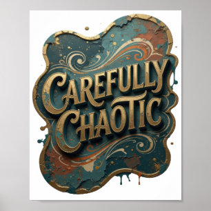 Affiche Snappy Gold CAREFULLY CHAOTIC Texte Art 3D v2