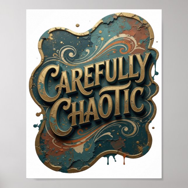 Affiche Snappy Gold CAREFULLY CHAOTIC Texte Art 3D v2 (Devant)