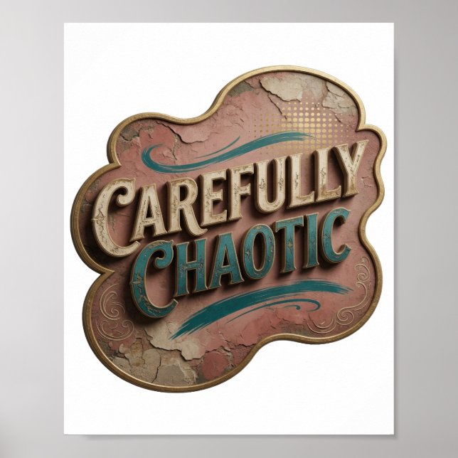 Affiche Snappy Gold CAREFULLY CHAOTIC Texte d'art 3D (Devant)