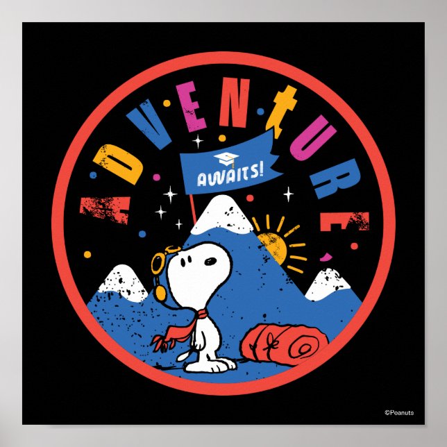 Affiche Snoopy Adventure Awaits Graduation Mountain Design (Devant)