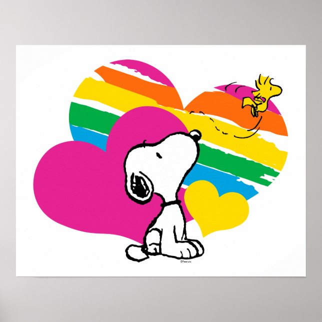 Affiche Snoopy et Woodstock | Coeurs arc-en-ciel (Devant)