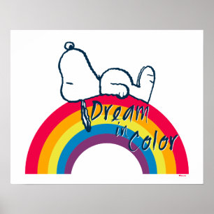 Affiche Snoopy Rêver en couleur arc-en-ciel