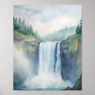 Affiche Snoqualmie Falls, WA Aquarelle Peinture