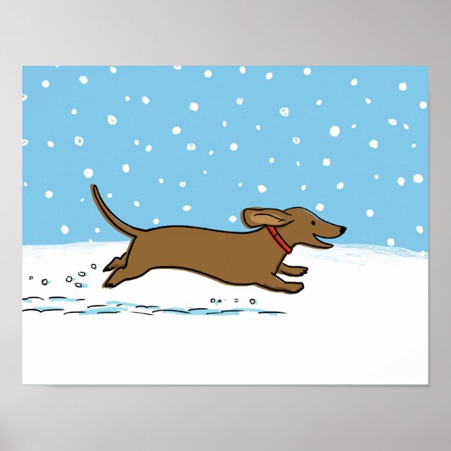 Affiche Snow Dachshund - Joyeux hiver Wiener Dog vacances (Devant)