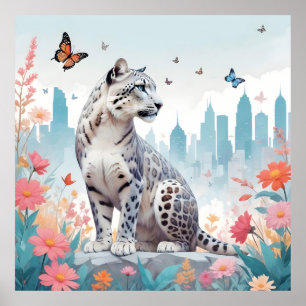 Affiche Snow Leopard Animaux Vintages Nature Forêt Ville A