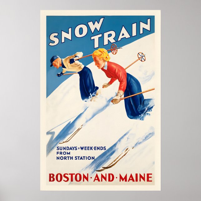 Affiche Snow Trains Skiing Boston and Maine Vintage Ski (Devant)