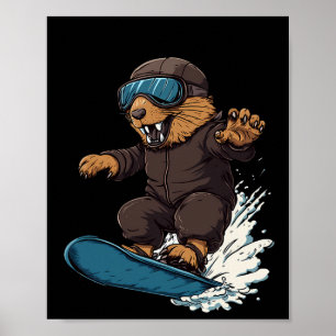 Affiche Snowboard Animaux - Castor Sur Snowboard Snowbo
